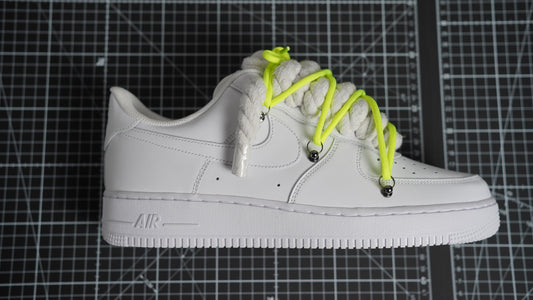 Custom Nike AF1 White “ROPE LACES” Dunk Lime Green