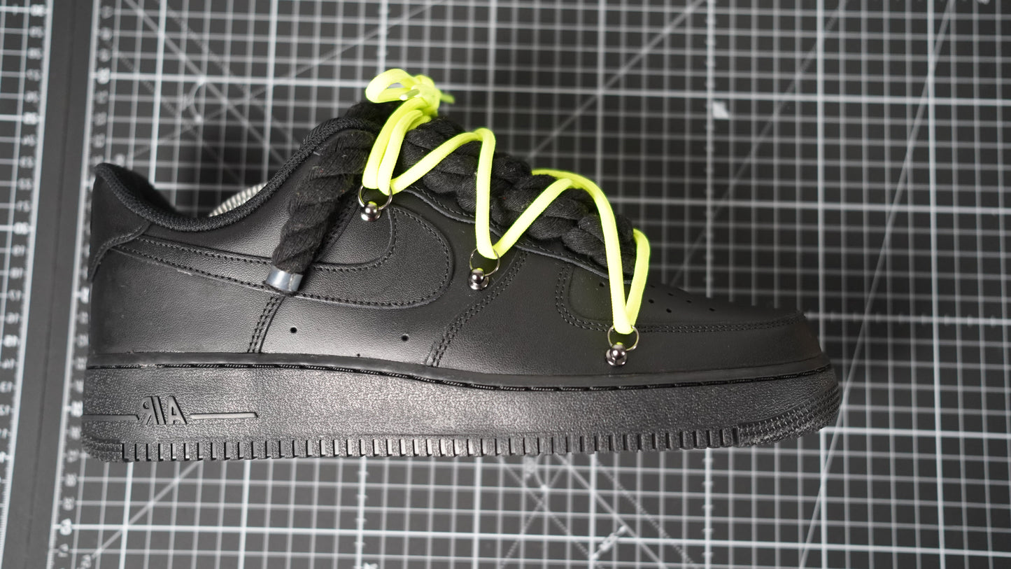 Custom Nike AF1 Black “ROPE LACES” Dunk Lime Green