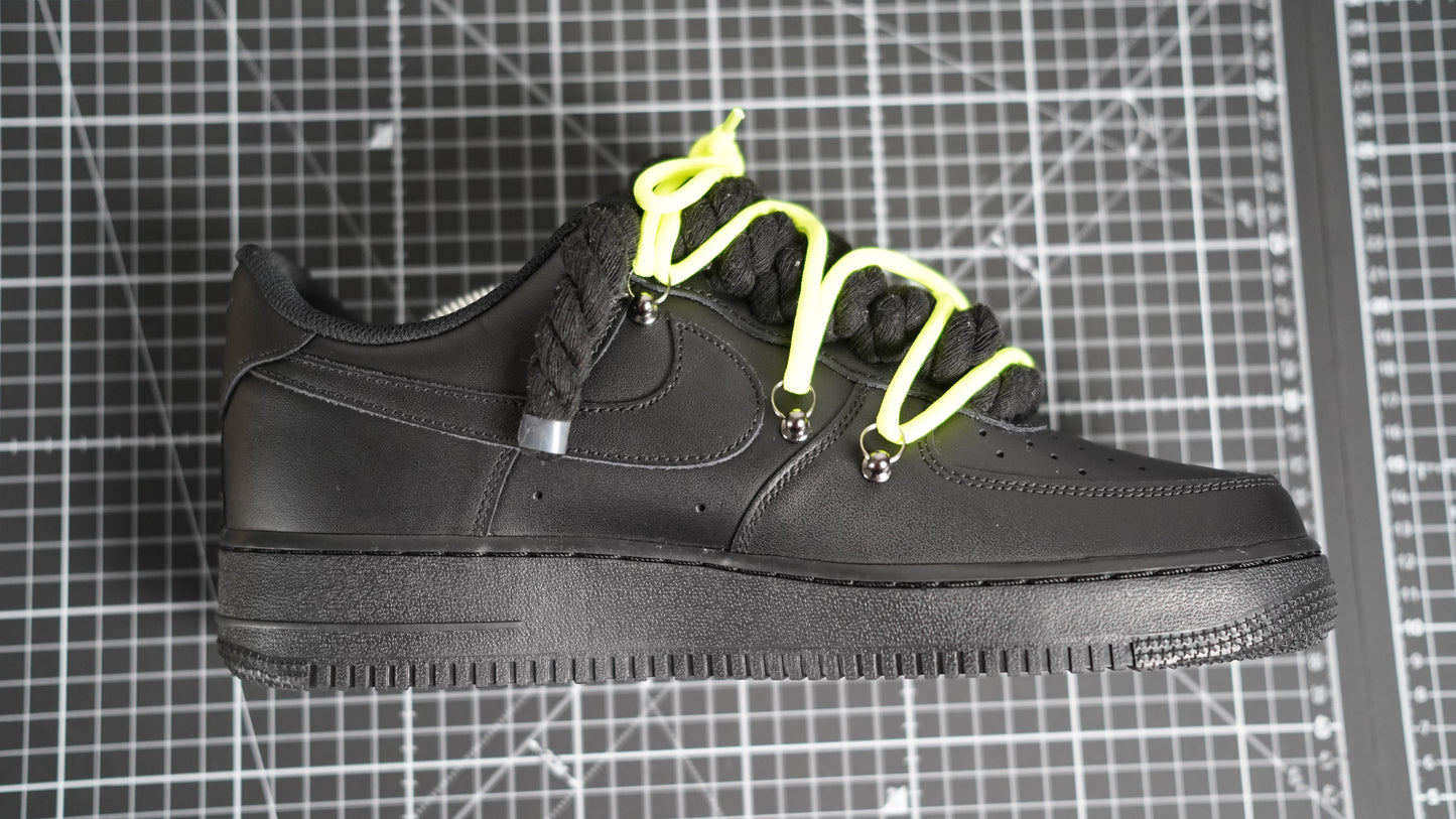 Custom Nike AF1 Black “ROPE LACES” Dunk Lime Green