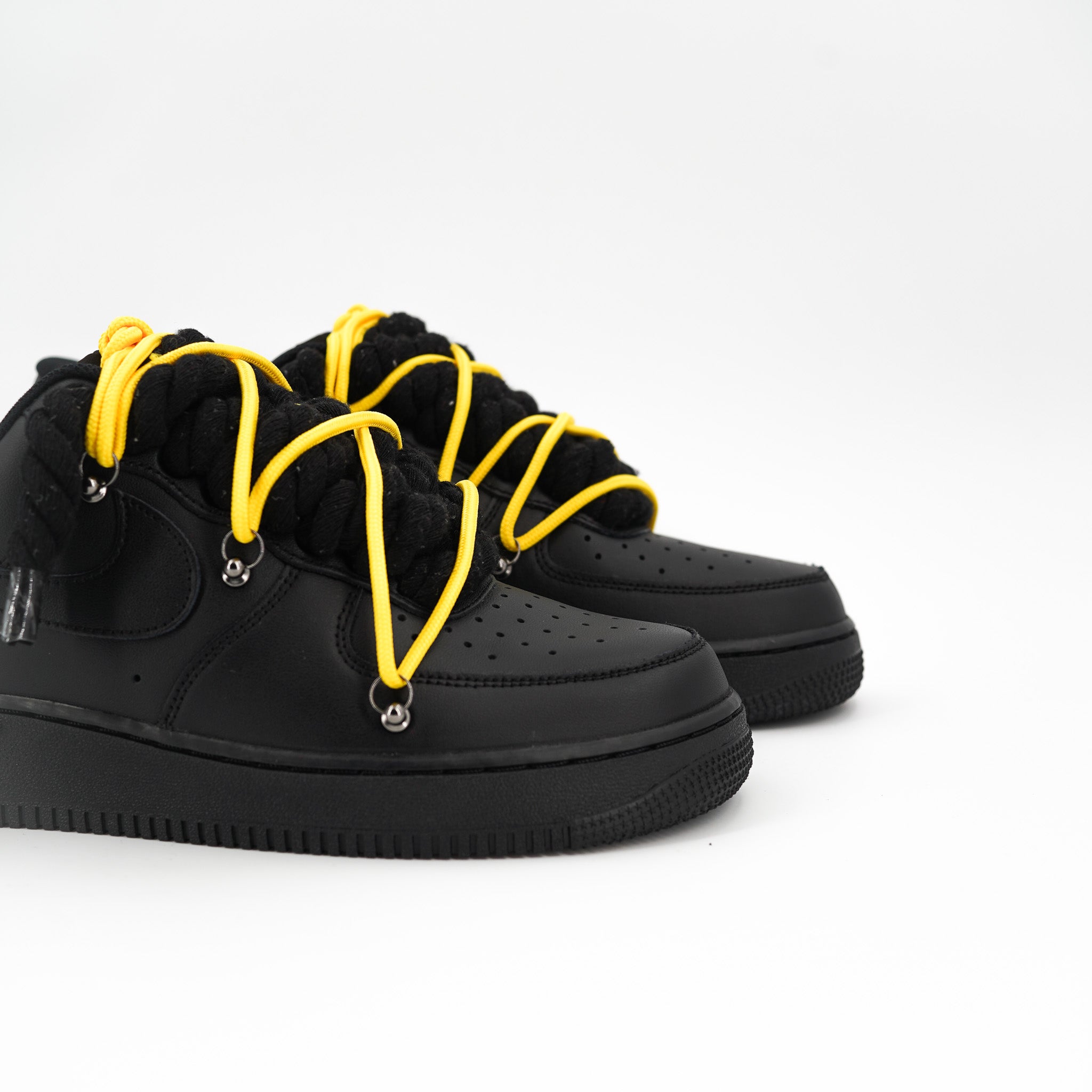 Custom Sneakers Black '' Rope Laces '' Thorns Yellow