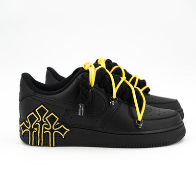 Custom Sneakers Black '' Rope Laces '' Thorns Yellow