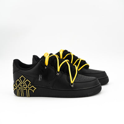 Custom Sneakers Black '' Rope Laces '' Thorns Yellow