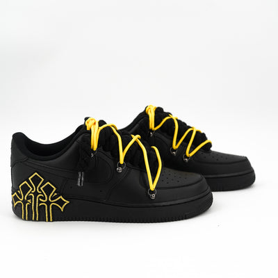 Custom Sneakers Black '' Rope Laces '' Thorns Yellow