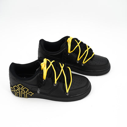 Custom Sneakers Black '' Rope Laces '' Thorns Yellow