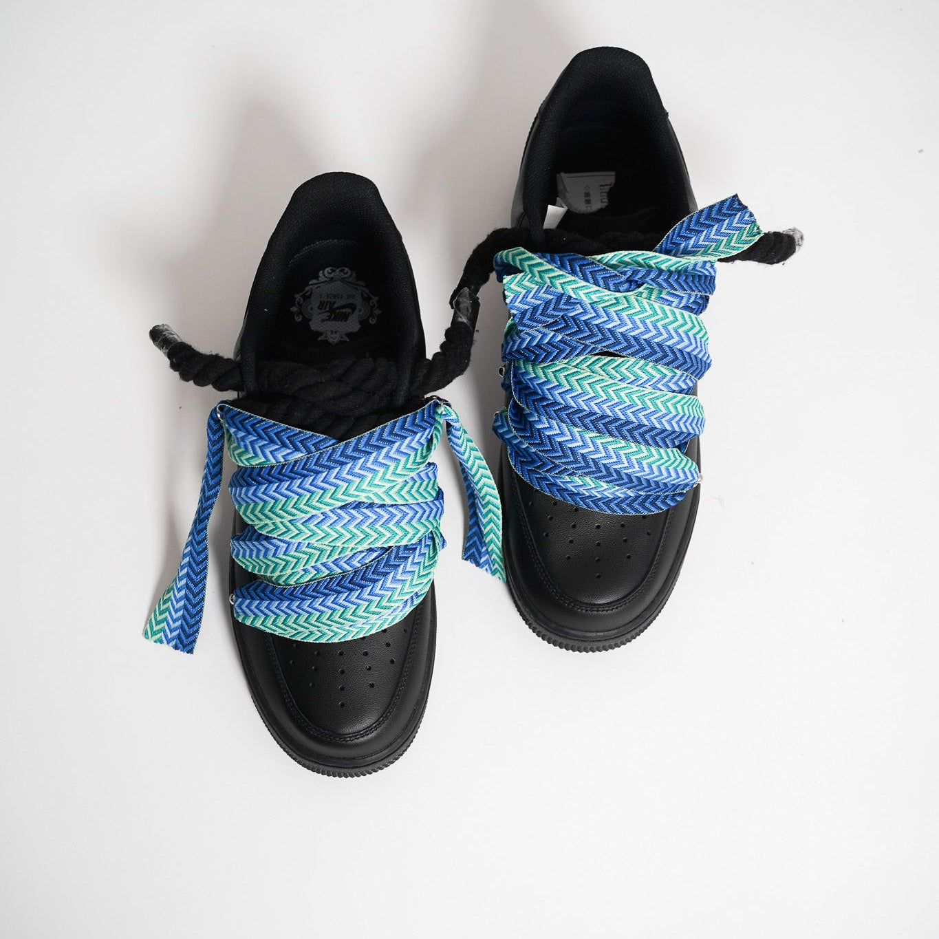 Custom Nike AF1 Black love stride ,, Lanvin Laces '' Blue
