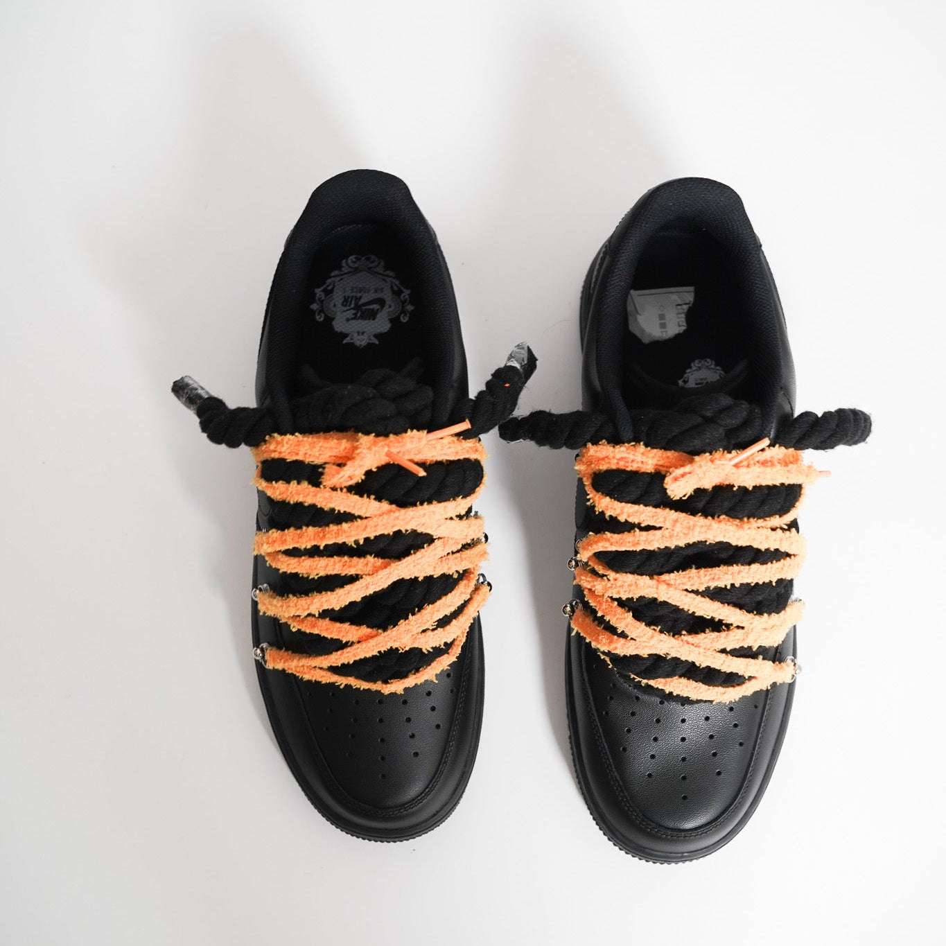 Custom Nike AF1 Black love Stride'' Rope Laces '' Extra Orange