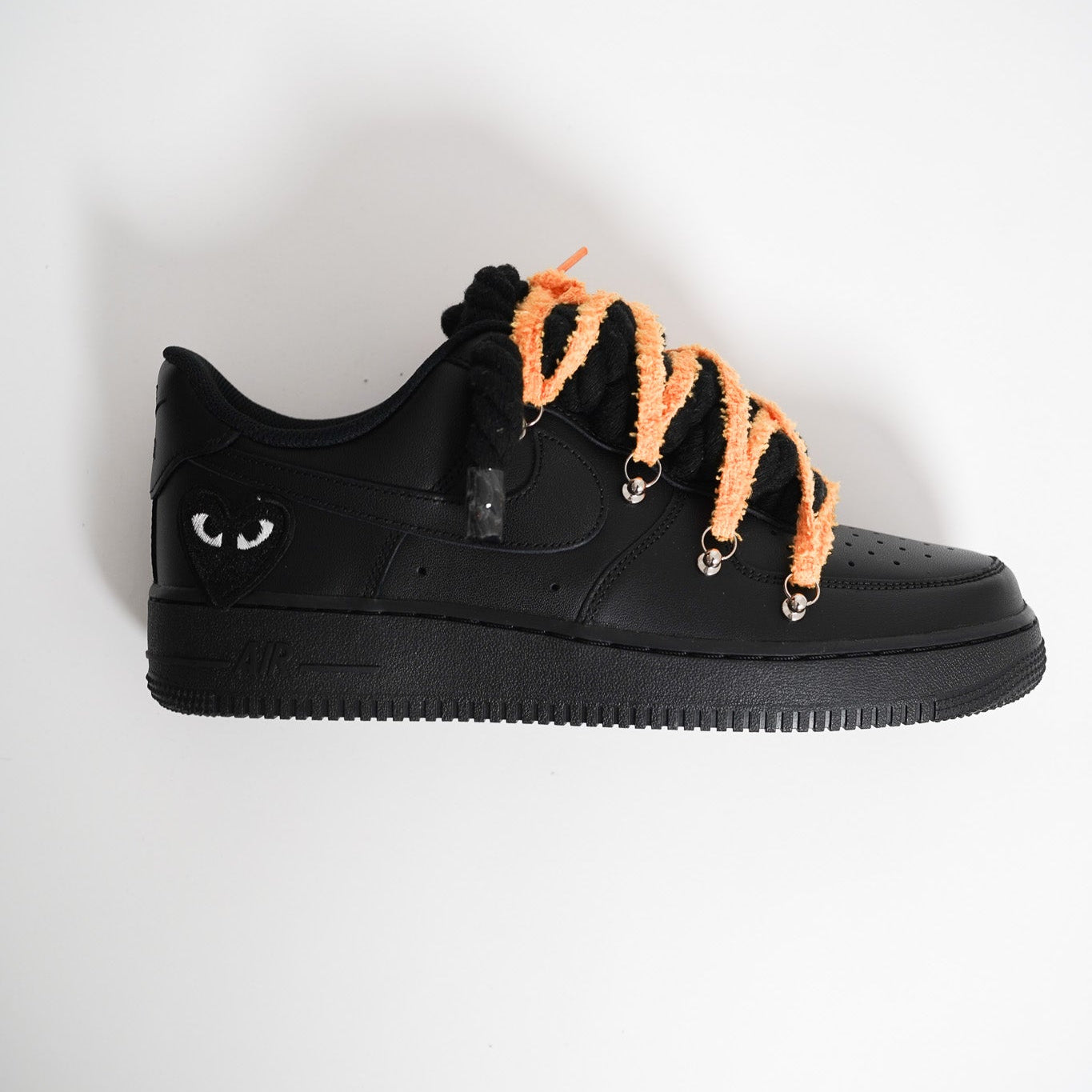 Custom Nike AF1 Black love Stride'' Rope Laces '' Extra Orange