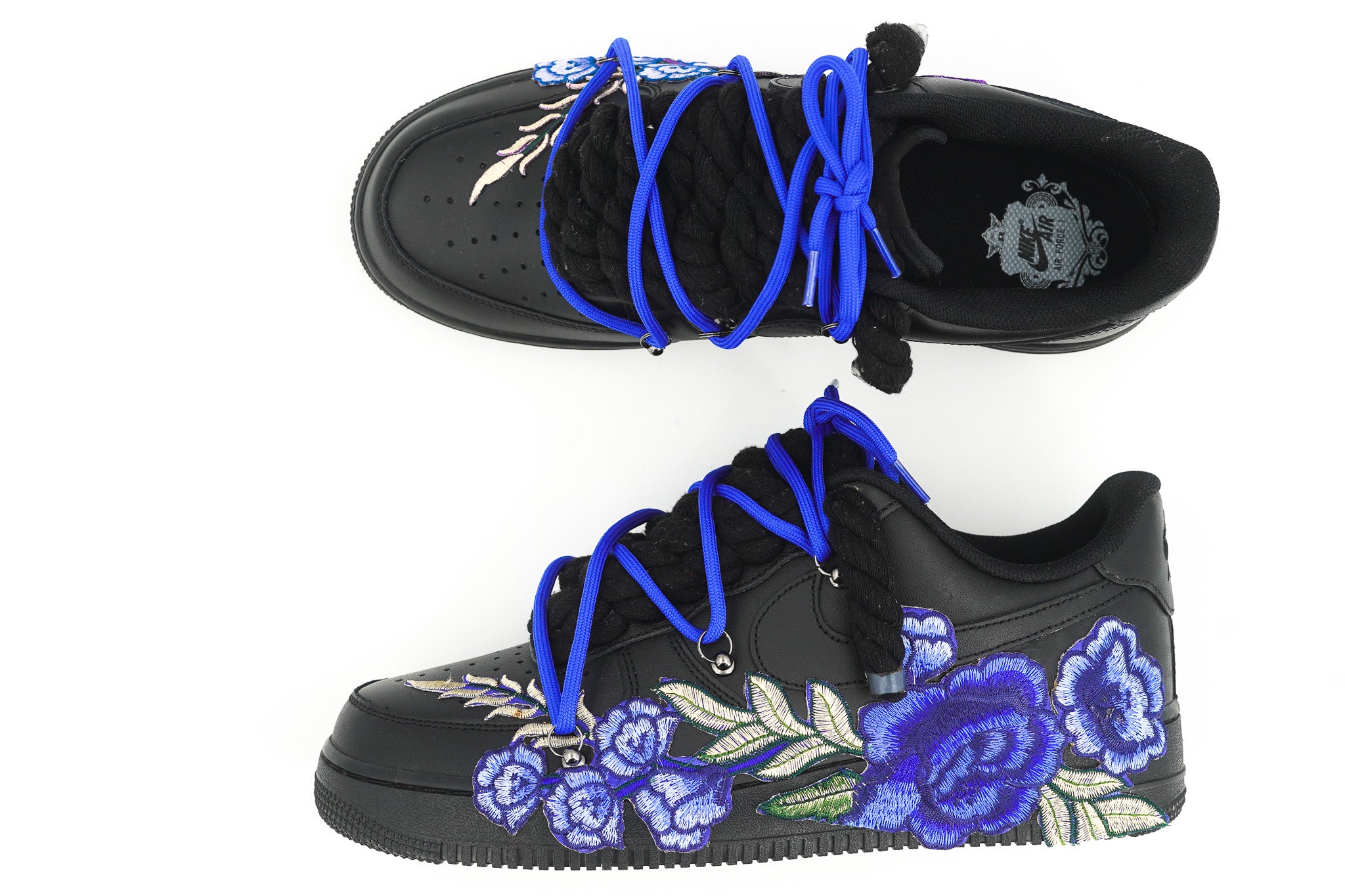 Custom Sneakers Black “ROPE LACES” Blue Parfait