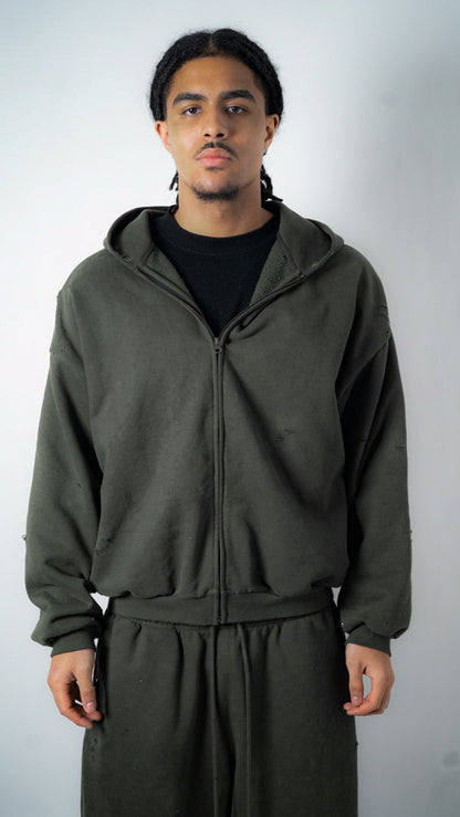 Custom Lined Zip Hoodie Olive Green 500g
