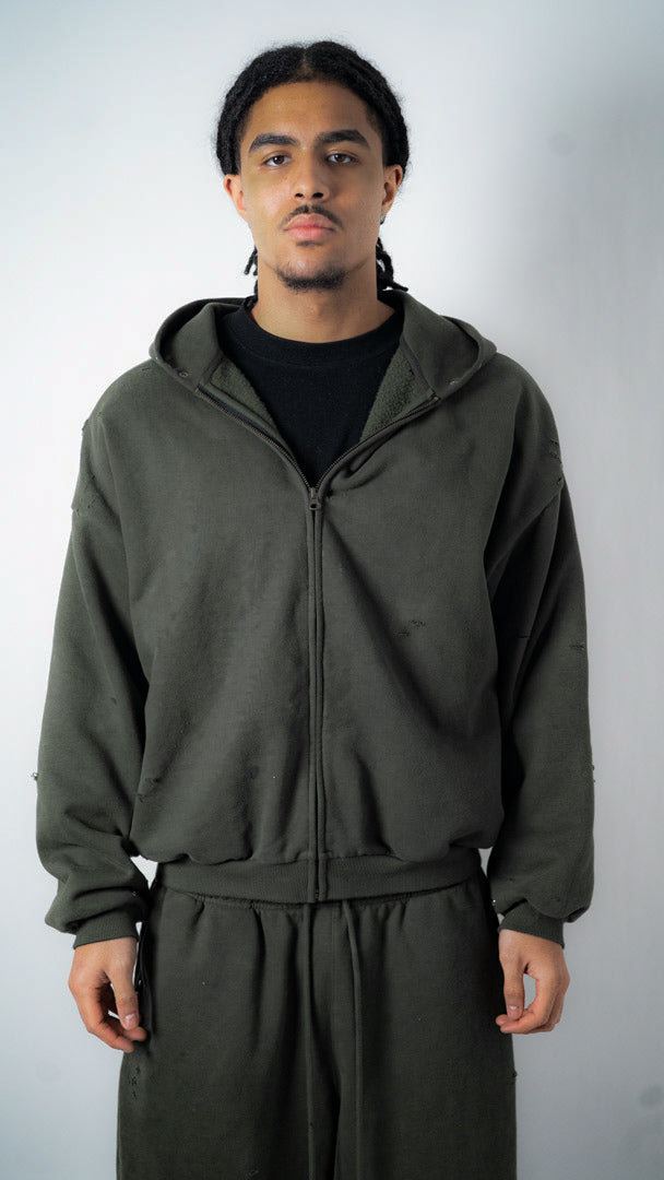 Custom Lined Zip Hoodie Olive Green 500g