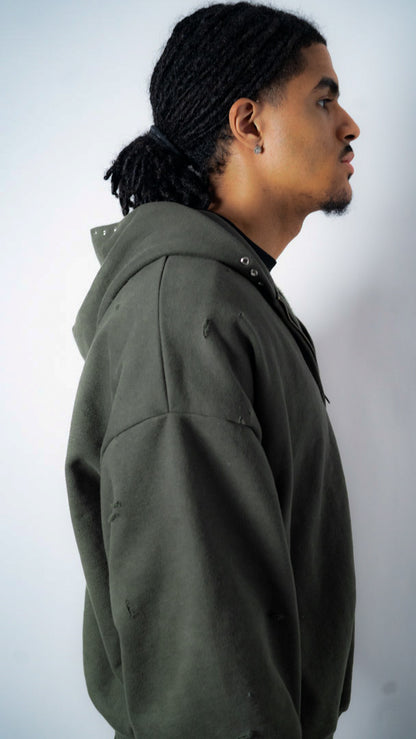 Custom Lined Zip Hoodie Olive Green 500g