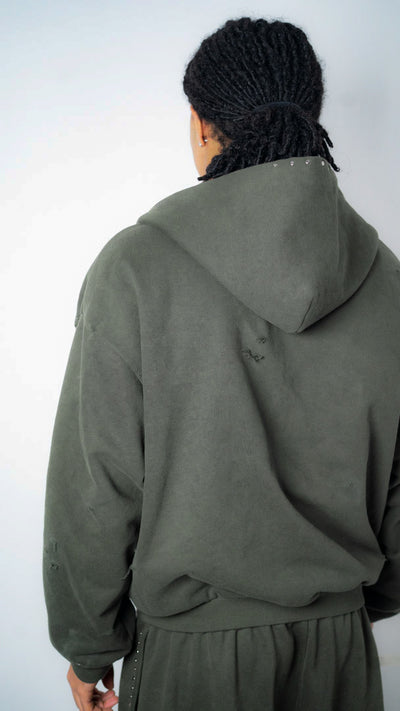 Custom Lined Zip Hoodie Olive Green 500g