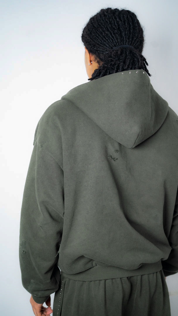 Custom Lined Zip Hoodie Olive Green 500g