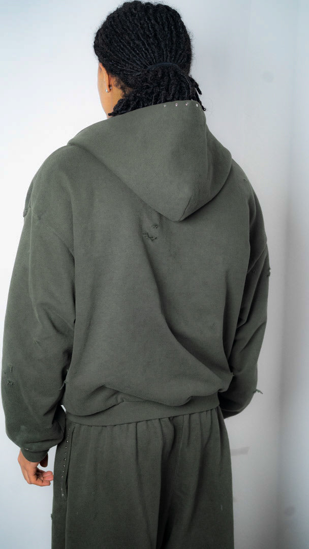 Custom Lined Zip Hoodie Olive Green 500g