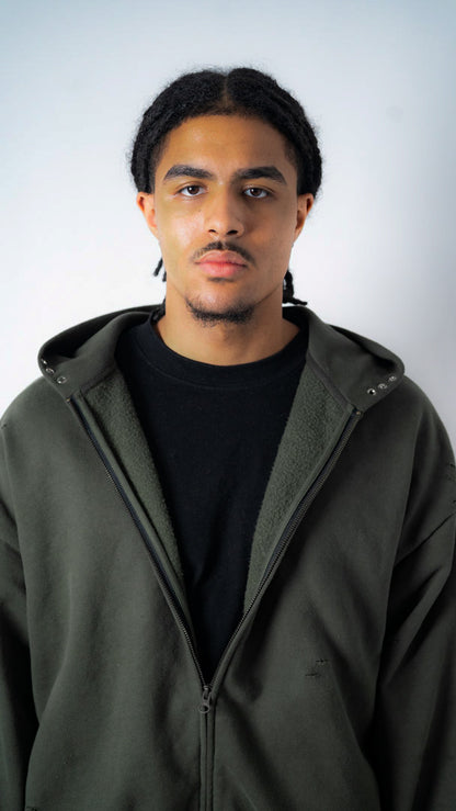 Custom Lined Zip Hoodie Olive Green 500g