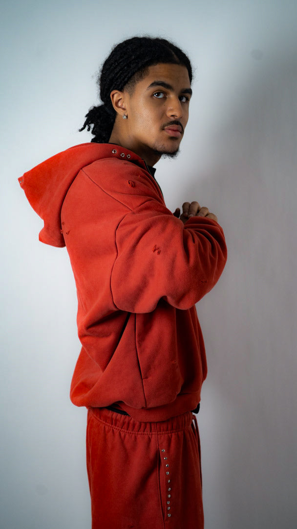 Custom Lined Zip Hoodie Brick Red 500g