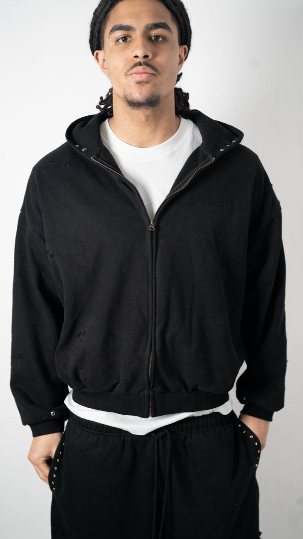 Custom Lined Zip Hoodie Black 500g