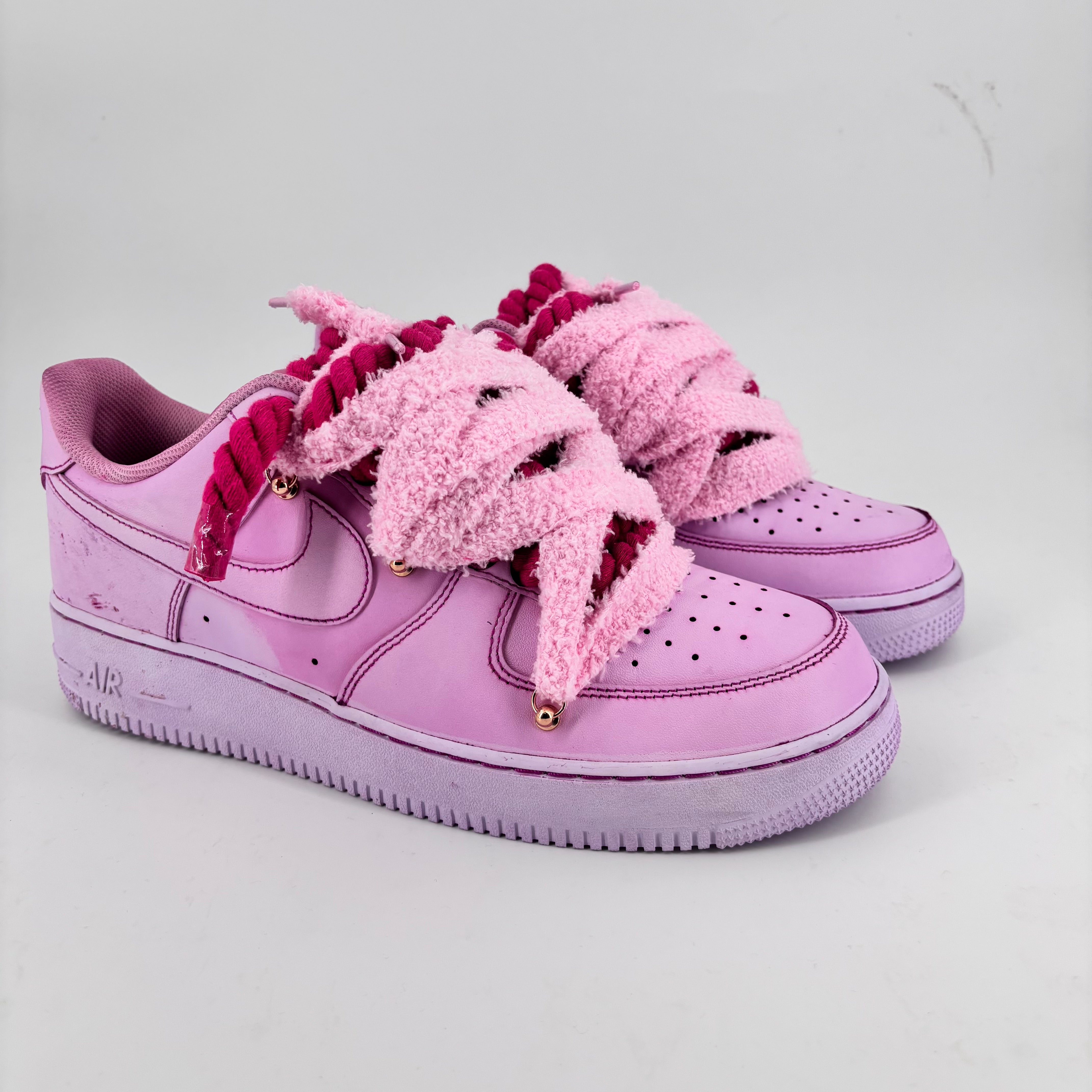 Custom Nike AF1 Pink “ROPE LACES” Fluffy Pink