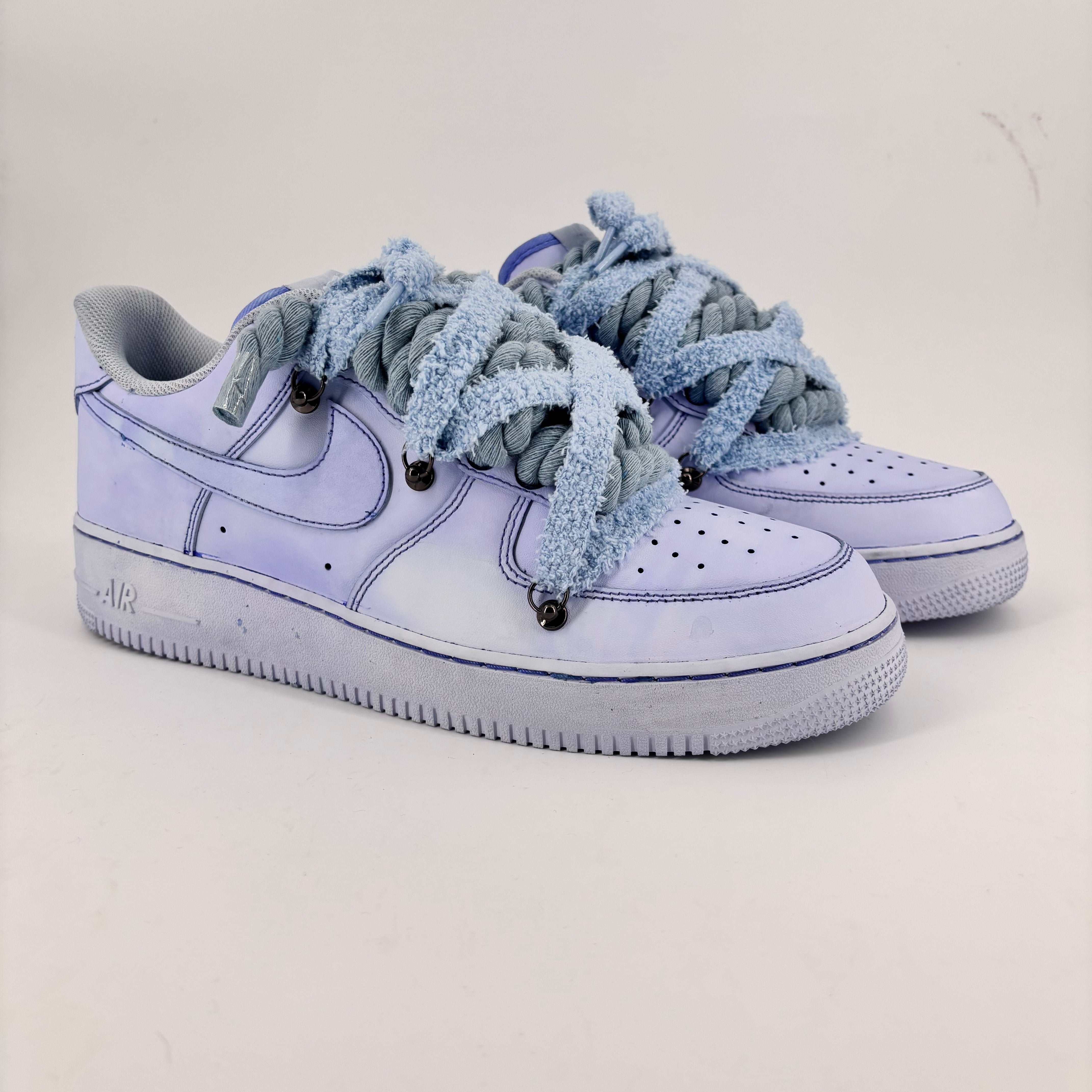 Custom Nike AF1 Baby Blue “ROPE LACES” Fluffy Blue