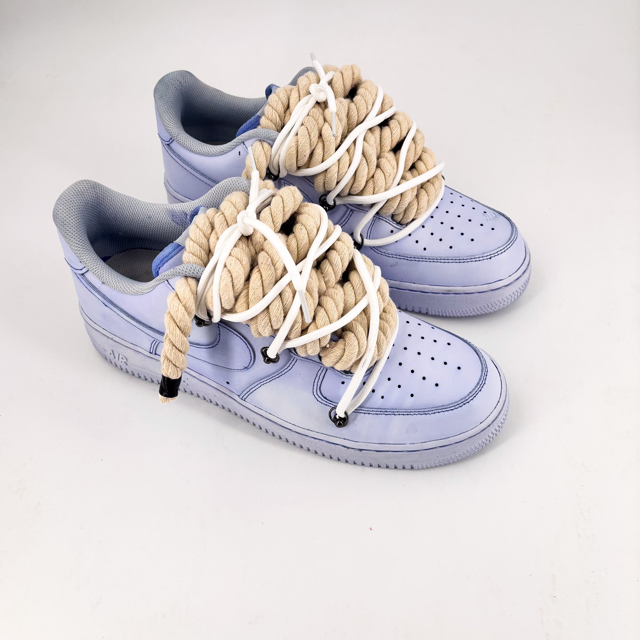 Custom Nike AF1 Baby Blue “Beige ROPE LACES” Extra Laces White