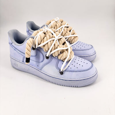 Custom Nike AF1 Baby Blue “Beige ROPE LACES” Extra Laces White