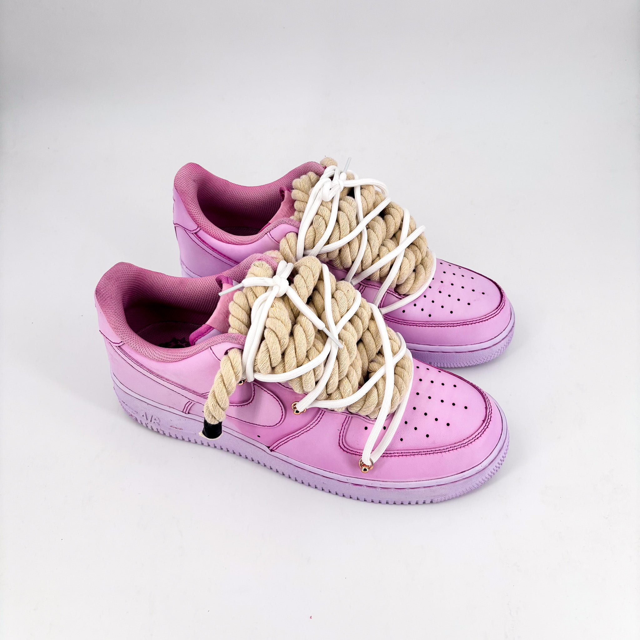 Custom Nike AF1 Pink “Beige ROPE LACES” Extra Laces White