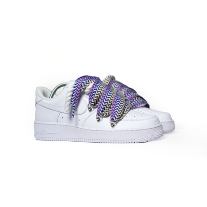 Custom Sneakers Weiß ,, Lanvin Laces '' Violet / yellow