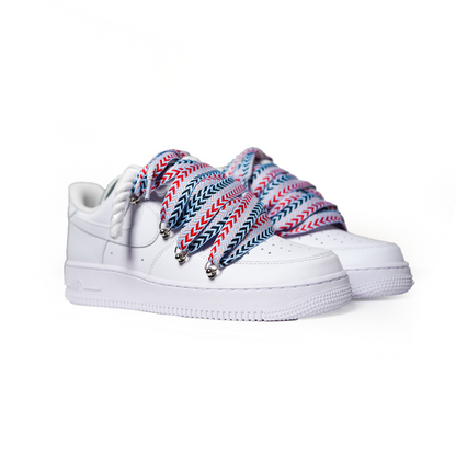Custom Sneakers Weiß ,, Lanvin Laces '' Red / Blue